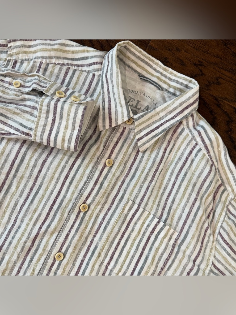 Tommy Bahama Relax 100% Linen Shirt XL Multicolor Stripe Button Down Long Sleeve